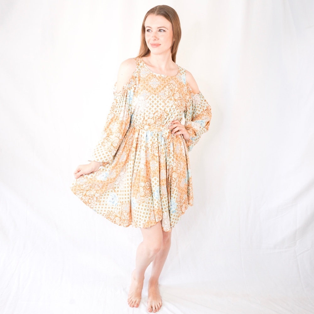 JAASE Maya Print Crystal Cold-Shoulder Mini Dress